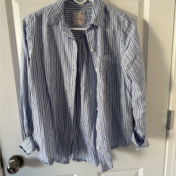 SO Women's Blue and White Striped Button Down Shirt - Picture 1 of 2